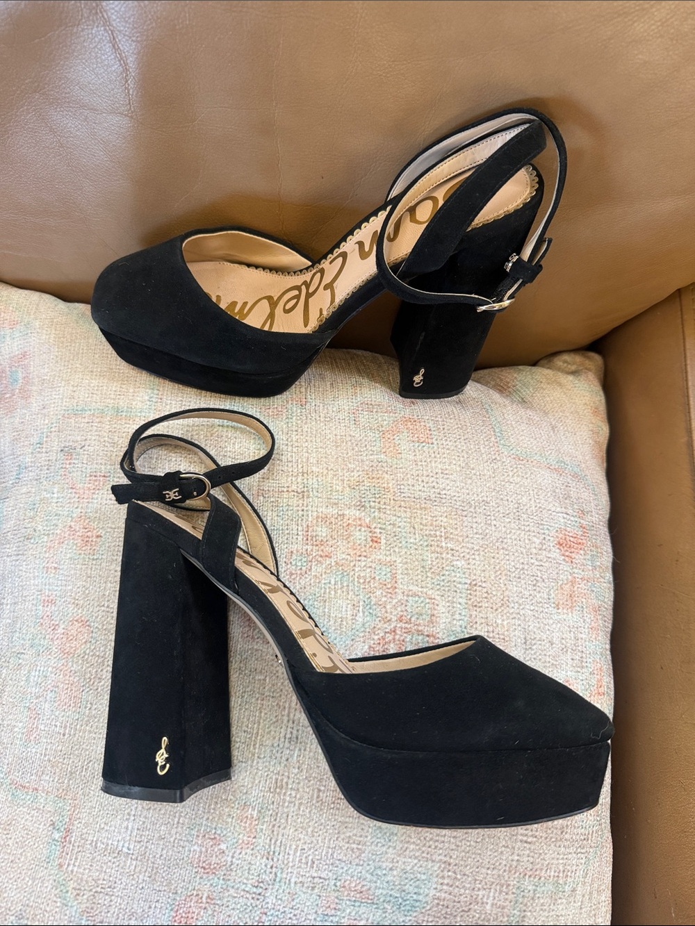 Sam Edelman Black Suede Platform Slingback Heels